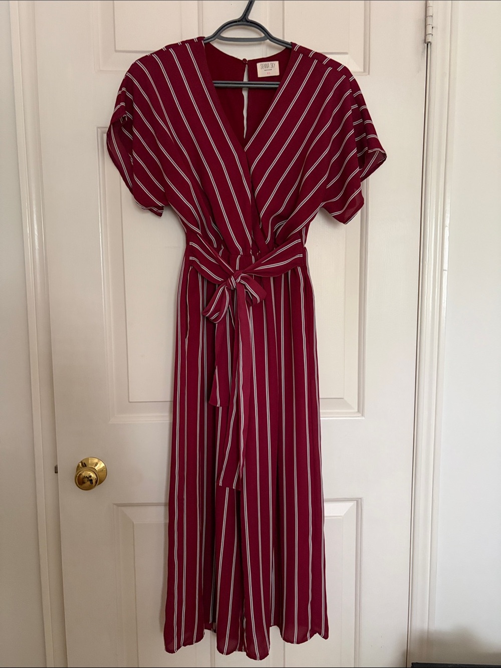 Sienna Sky Burgundy and White Striped Jumpsuit XS